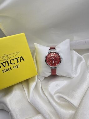 Invicta Celestial Women’s Quartz 33mm Silver Case White Dial Red Band